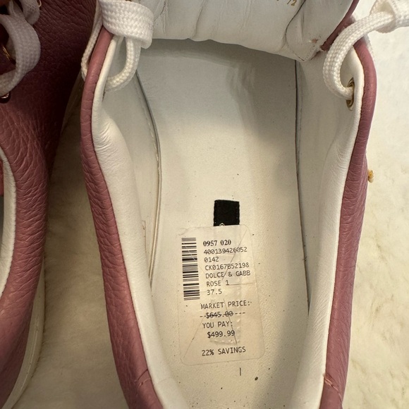 Dolce & Gabbana Pink Leather Sneakers - size 37.5 - Picture 8 of 9